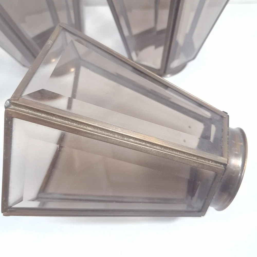Vintage Smoked Glass Ceiling Fan Light Shades x4 Hexagon Beveled 6 sided brass